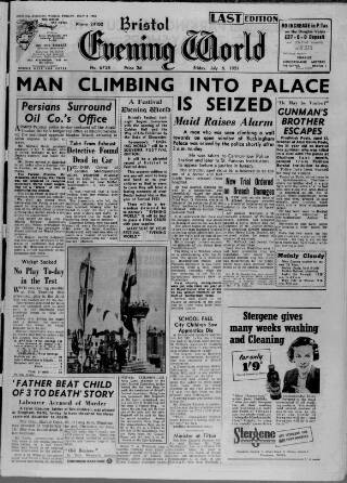cover page of Bristol Evening World published on July 6, 1951