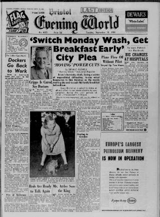 cover page of Bristol Evening World published on September 18, 1951