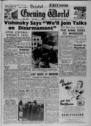 cover page of Bristol Evening World published on November 30, 1951