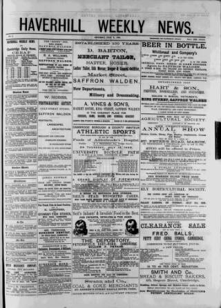 cover page of Haverhill Weekly News published on July 6, 1889