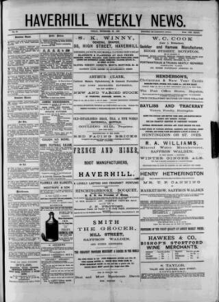 cover page of Haverhill Weekly News published on November 29, 1889