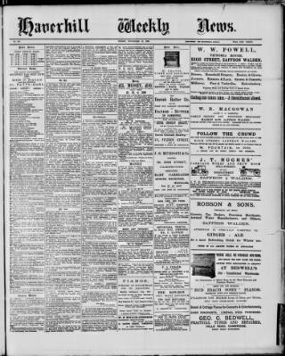 cover page of Haverhill Weekly News published on November 10, 1893