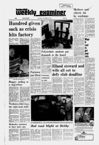 cover page of Huddersfield and Holmfirth Examiner published on November 30, 1974