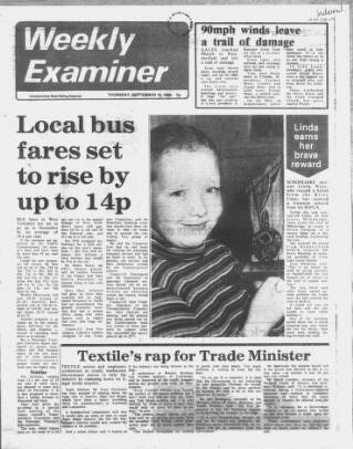 cover page of Huddersfield and Holmfirth Examiner published on September 18, 1980