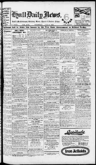 cover page of Hull Daily News published on July 6, 1922