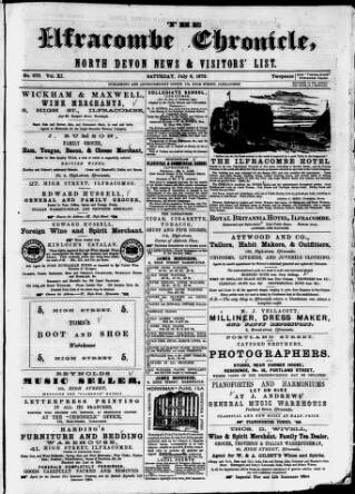 cover page of Ilfracombe Chronicle published on July 6, 1872