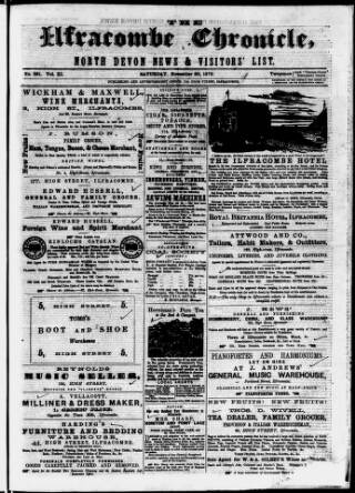 cover page of Ilfracombe Chronicle published on November 30, 1872