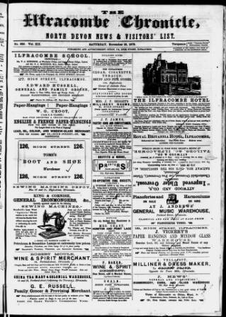 cover page of Ilfracombe Chronicle published on November 15, 1873