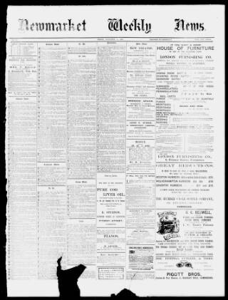 cover page of Newmarket Weekly News published on November 11, 1898