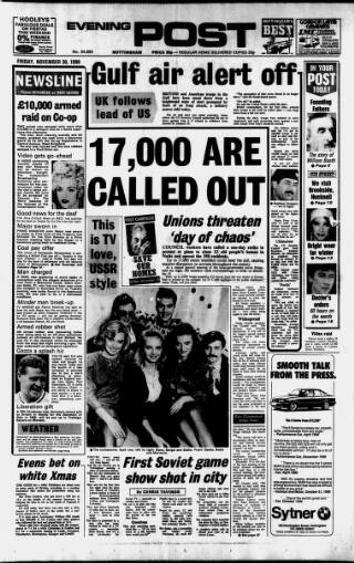 cover page of Nottingham Evening Post published on November 30, 1990