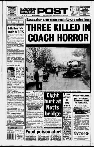 cover page of Nottingham Evening Post published on November 15, 1991