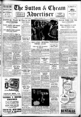 cover page of Sutton & Epsom Advertiser published on November 30, 1950