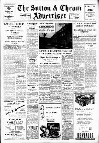 cover page of Sutton & Epsom Advertiser published on February 28, 1952