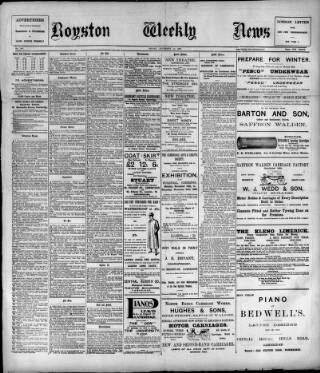 cover page of Royston Weekly News published on November 15, 1907