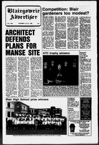 cover page of Blairgowrie Advertiser published on July 6, 1989