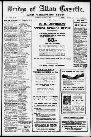 cover page of Bridge of Allan Gazette published on December 30, 1916