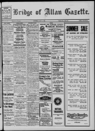 cover page of Bridge of Allan Gazette published on July 6, 1940