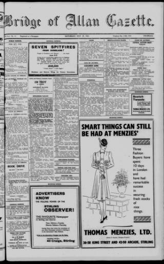 cover page of Bridge of Allan Gazette published on May 29, 1943
