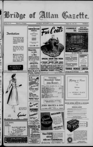 cover page of Bridge of Allan Gazette published on September 18, 1948