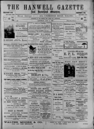 cover page of Hanwell Gazette and Brentford Observer published on July 6, 1907