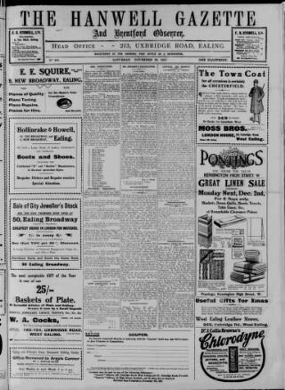 cover page of Hanwell Gazette and Brentford Observer published on November 30, 1912