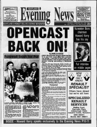 cover page of Heartland Evening News published on February 28, 1994
