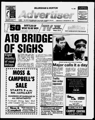 cover page of Billingham & Norton Advertiser published on December 30, 1987
