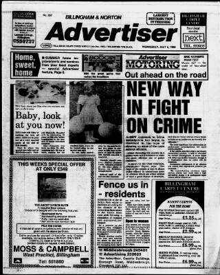 cover page of Billingham & Norton Advertiser published on July 6, 1988