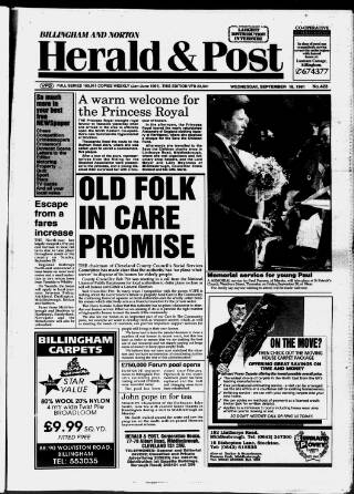 cover page of Billingham & Norton Advertiser published on September 18, 1991