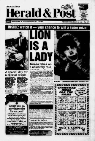 cover page of Billingham & Norton Advertiser published on November 30, 1994