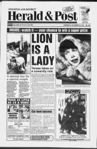 cover page of Stockton & Billingham Herald & Post published on November 30, 1994