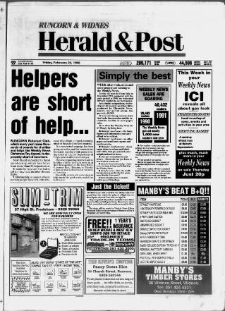 cover page of Runcorn & Widnes Herald & Post published on February 28, 1992