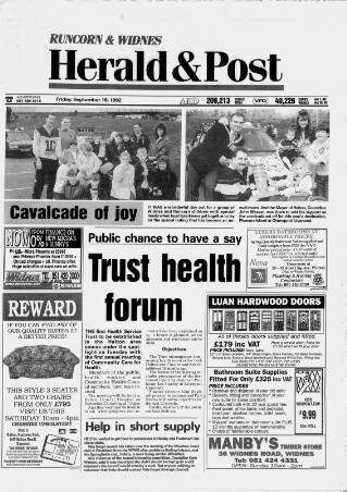 cover page of Runcorn & Widnes Herald & Post published on September 18, 1992
