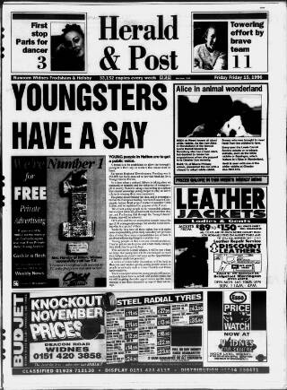 cover page of Runcorn & Widnes Herald & Post published on November 15, 1996