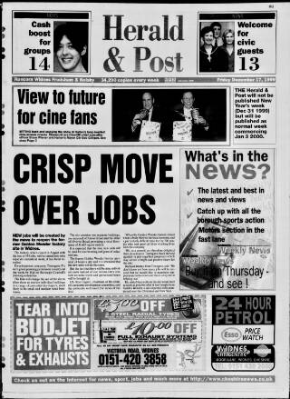 cover page of Runcorn & Widnes Herald & Post published on December 17, 1999