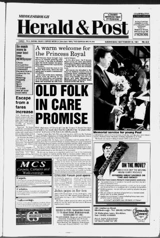 cover page of Middlesbrough Herald & Post published on September 18, 1991
