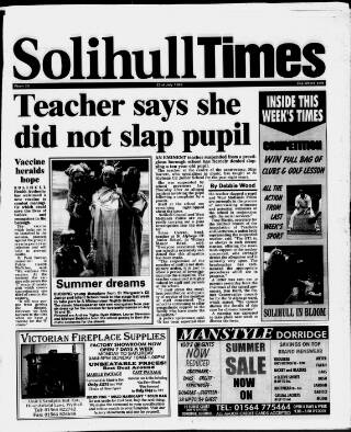 cover page of Solihull Times published on July 23, 1999