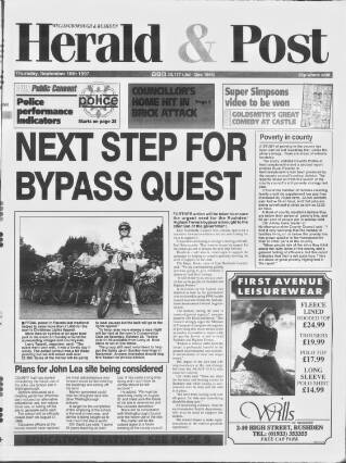 cover page of Wellingborough & Rushden Herald & Post published on September 18, 1997