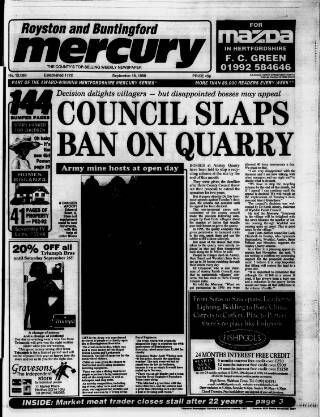 cover page of Royston and Buntingford Mercury published on September 18, 1998
