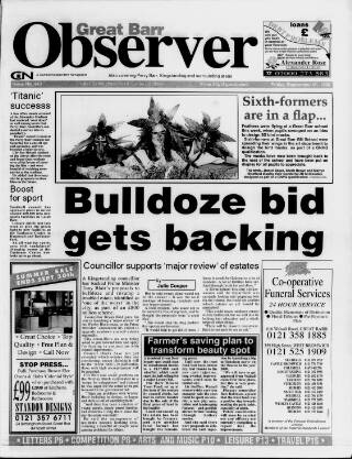 cover page of Great Barr Observer published on September 18, 1998