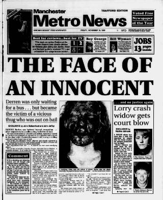 cover page of Manchester Metro News published on November 15, 1996