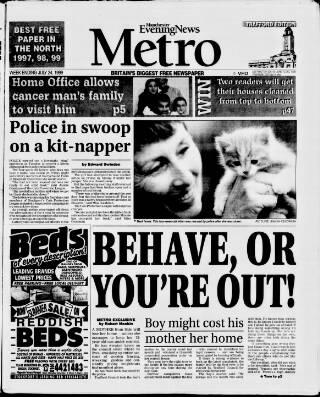 cover page of Manchester Metro News published on July 22, 1999