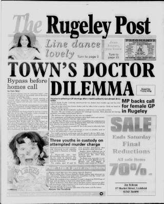 cover page of Rugeley Post published on February 25, 1999