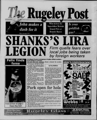cover page of Rugeley Post published on July 22, 1999
