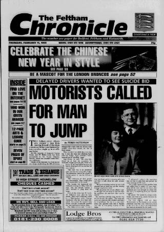 cover page of Feltham Chronicle published on February 11, 1999