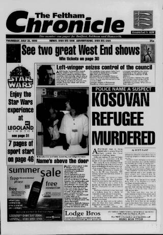 cover page of Feltham Chronicle published on July 22, 1999
