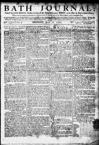 cover page of Bath Journal published on July 6, 1772