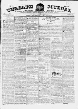 cover page of Bath Journal published on February 28, 1820
