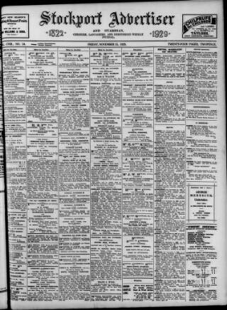 cover page of Stockport Advertiser and Guardian published on November 15, 1929