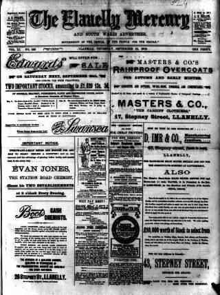 cover page of Llanelly Mercury published on September 18, 1902